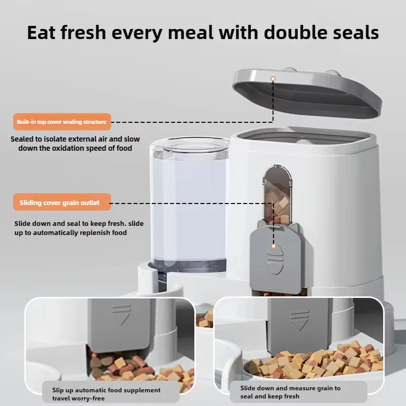 Large Capacity 2-in-1 Automatic Cat Food and Water Dispenser Dry/Wet Separation Durable Plastic Transparent Design Accessories