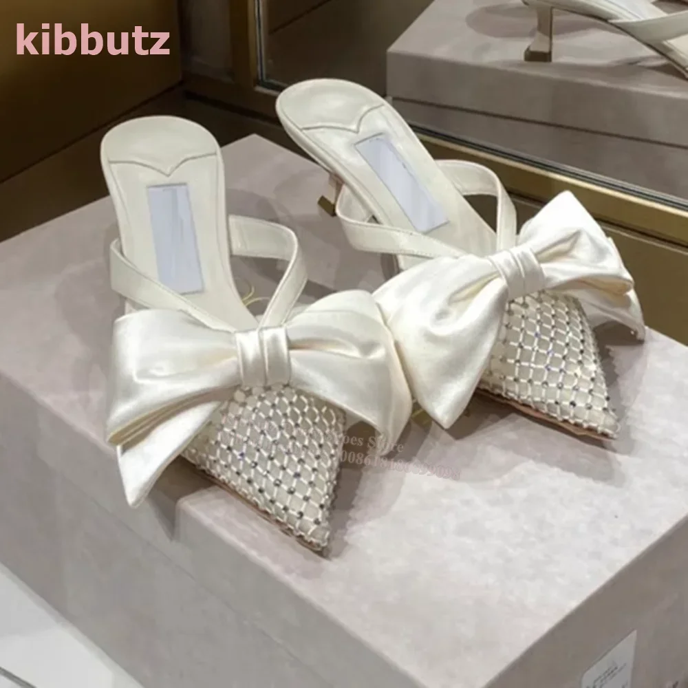 شباشب من الساتان بعقدة على شكل فراشة أرجوانية سادة موضة ضحلة أنيقة ومثيرة عالية للنساء بمقدمة مدببة وكعب رفيع صنادل سهلة الارتداء أحدث