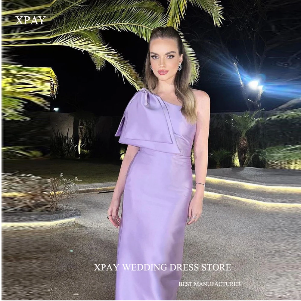 

XPAY Elegant Violvet Purple Evening Dresses Saudi Arabic Women One Shoulder Big Bow Shoulder Prom Dress Long Party Dress