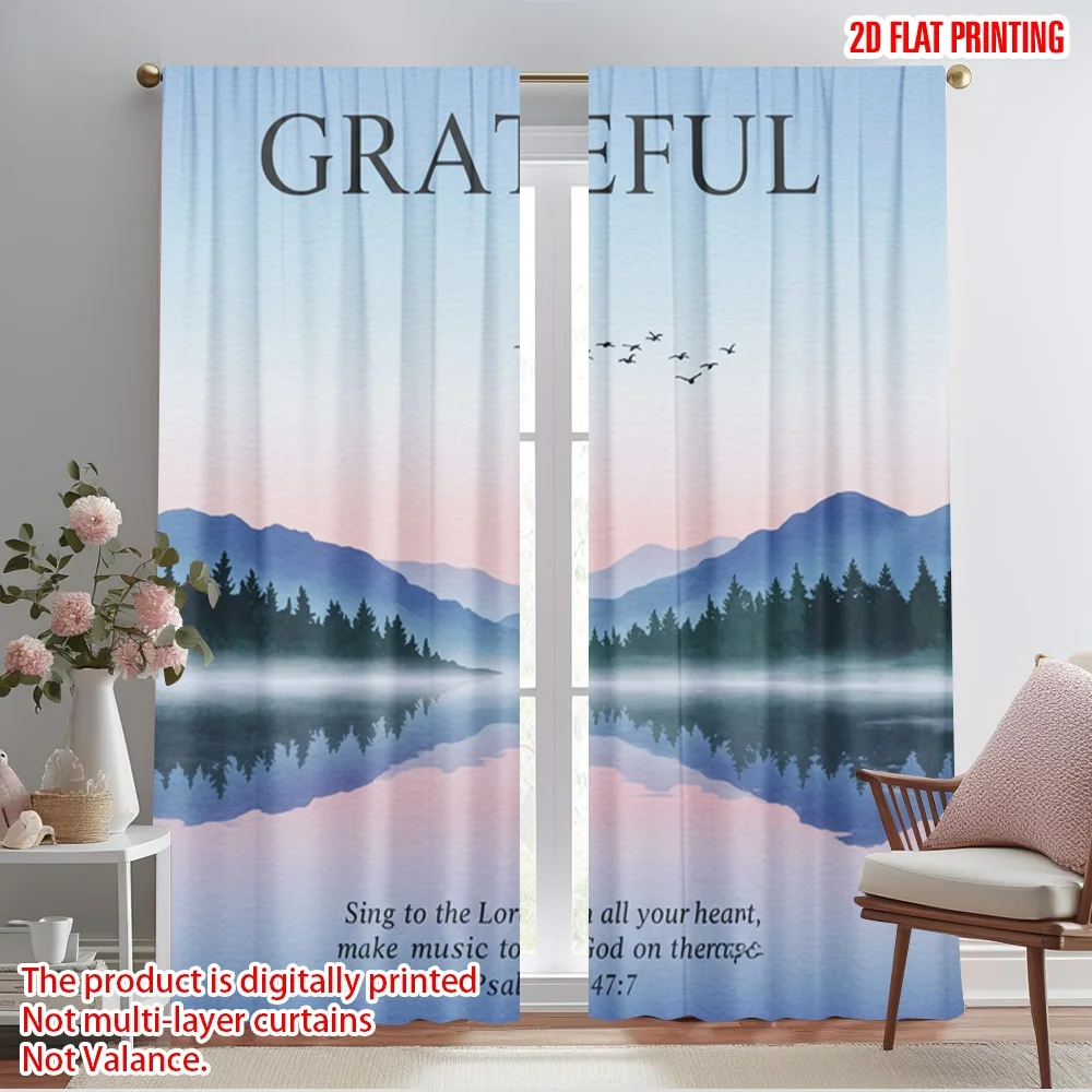 

2pcs 2D flat printing Curtains Nature Landscape Birds Flock Polyester Without Electricity Seasonal Party & Holiday Decor Perfect