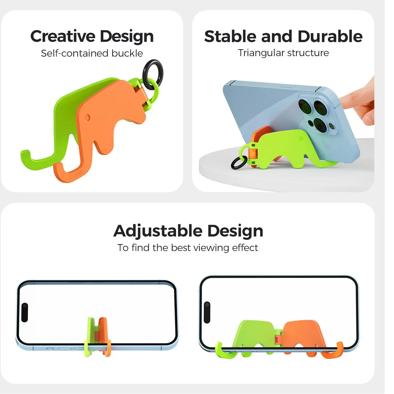 Elephant Shape Mobile Phone Stand Foldable Portable Phone Holder Cartoon Dopamine Elephant Bracket With Keychain