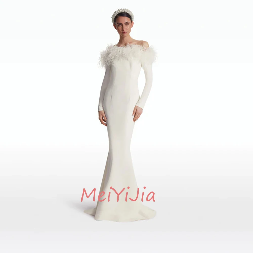 MeiYiJia Strapless Simple Feather Floor-Length Crepe Grace Backless Saudi Arabia Sexy Evening Birthday Club Outfits Summer 2024