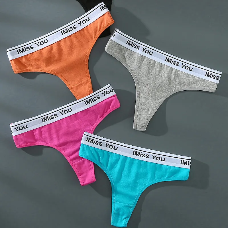 Sexy Cotton Simple Stripe Thin Women's Underwear Comfortable and Breathable Unique Letter Design Low