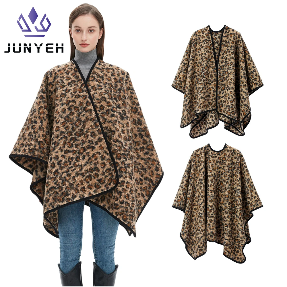 

Leopard Print Shawls Wraps Women Warm Versatile Winter Capes Classic Soft Knit Poncho Shawl Wrap