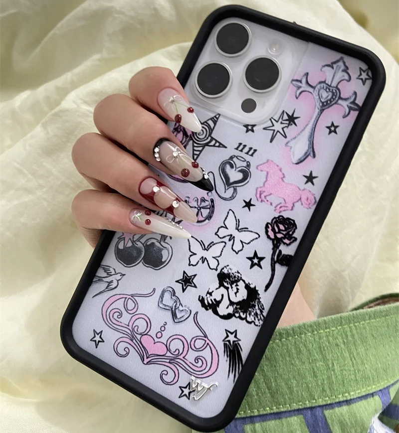 حافظة لهاتف آيفون 12 13 14 15 16 17 Pro Max Plus wf بكعب عالٍ متقاطع على شكل زهرة برية ﻿