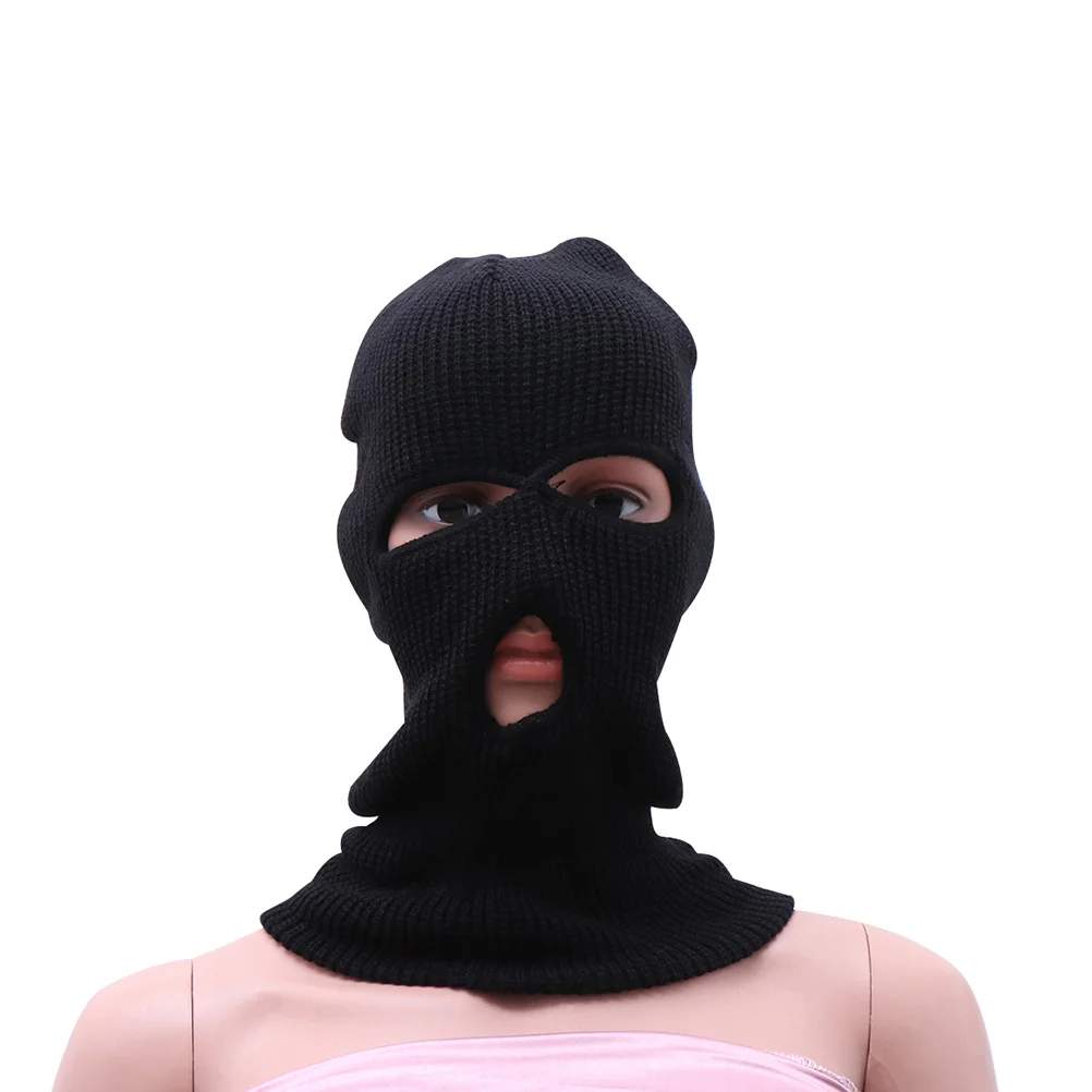 

2 pcs Warm Winter Headgear Knitted Windproof Cover Hollow Design For Outdoor Skiing Riding Black Longer Neck Protection Face