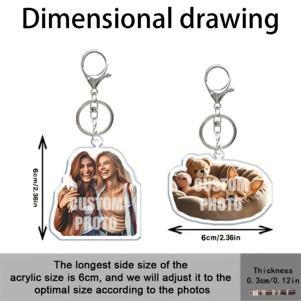 2D Flat Customized 1pc 2D Flat Photo Acrylic Keychain, Special Shape Acrylic Car Key Chain, Backpack Pendant, for Couples,pets