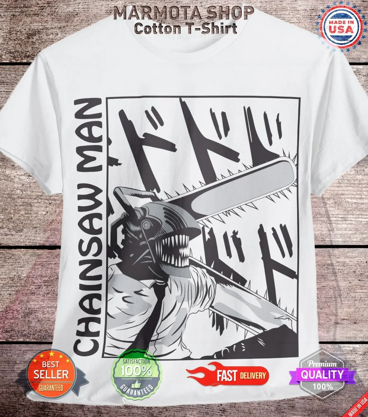 

Denji Chainsaw Man Shirt Anime Tee T-Shirt Pochita Horror Manga Otaku Makima