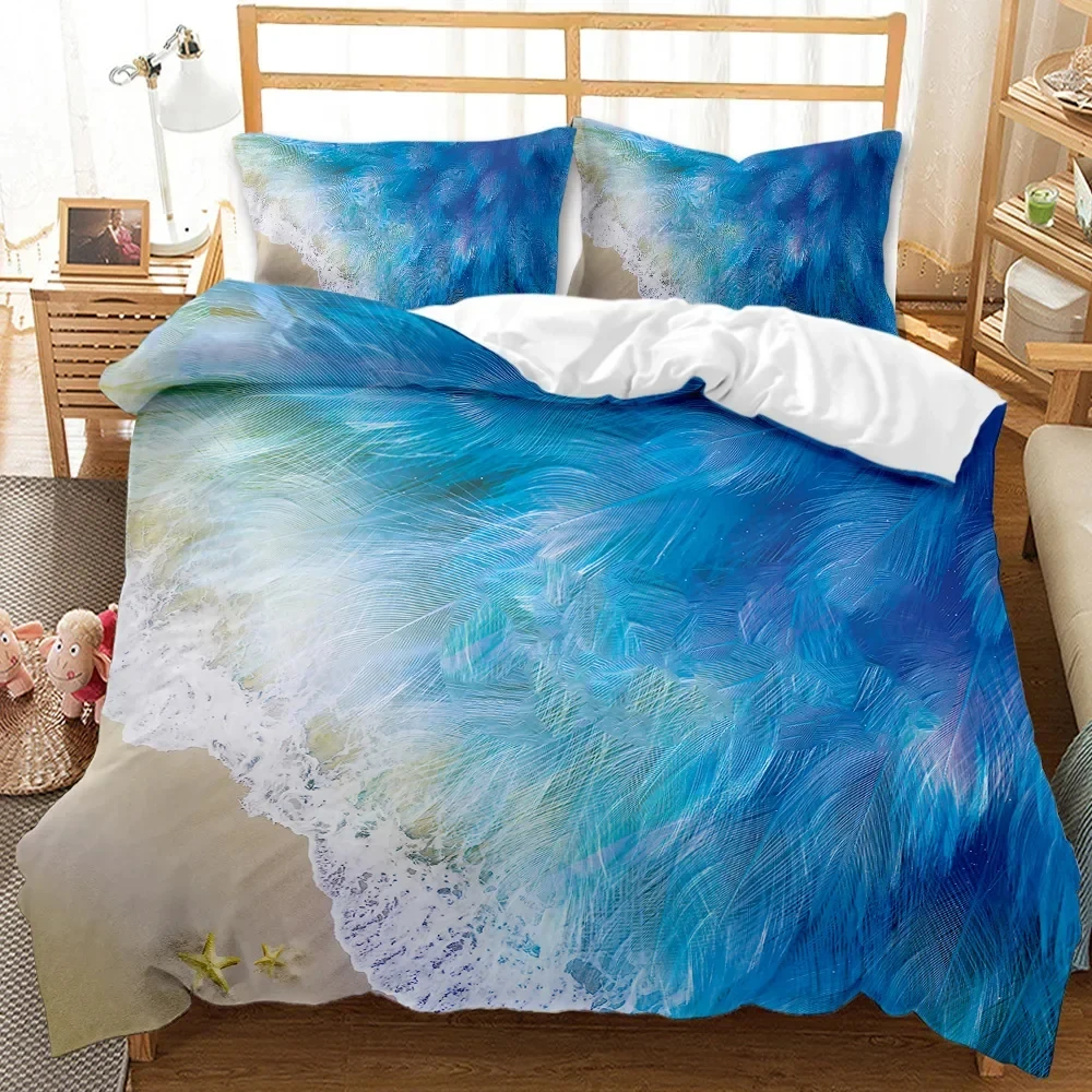 Beach Duvet Cover Set Summer Ocean Bedding Set Hawaiian Marine Sea Waves 3D Print Starfish Polyester Comforter Cover Queen King