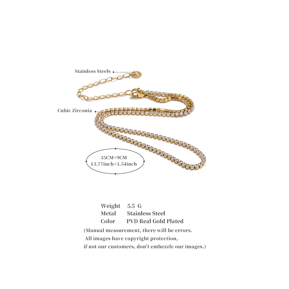 Yhpup Luxury Shiny Cubic Zirconia Chain Necklace Delicate Stainless Steel High Quality Premium Jewelry Accessories