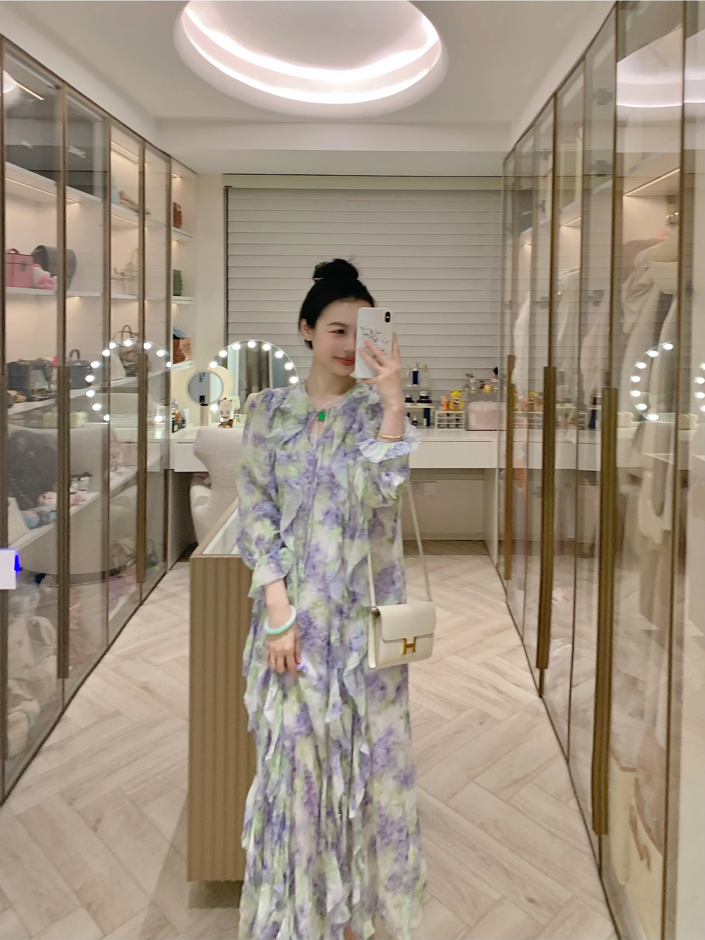 FPOH2026 Spring Summer New High Waist A-Line Dress Commute Style Women's Fashion Polyester Fiber Long Sleeve round Neck Cityw...