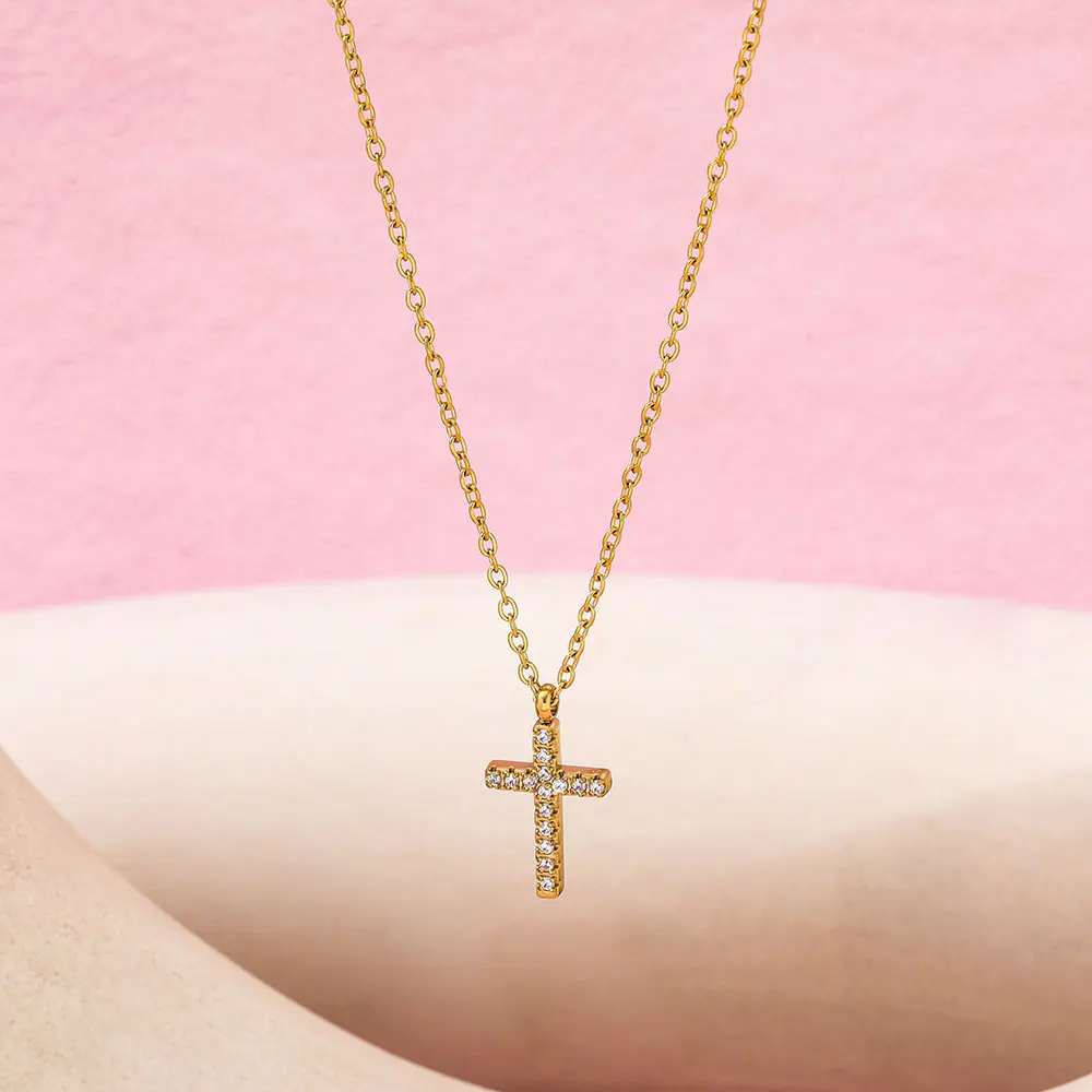 JOOLIM مجوهرات الراقية Pvd بالجملة مقاوم للماء تنوعا موضة الصليب زركونيا تمهيد قلادة قلادة من الفولاذ المقاوم للصدأ للنساء #5