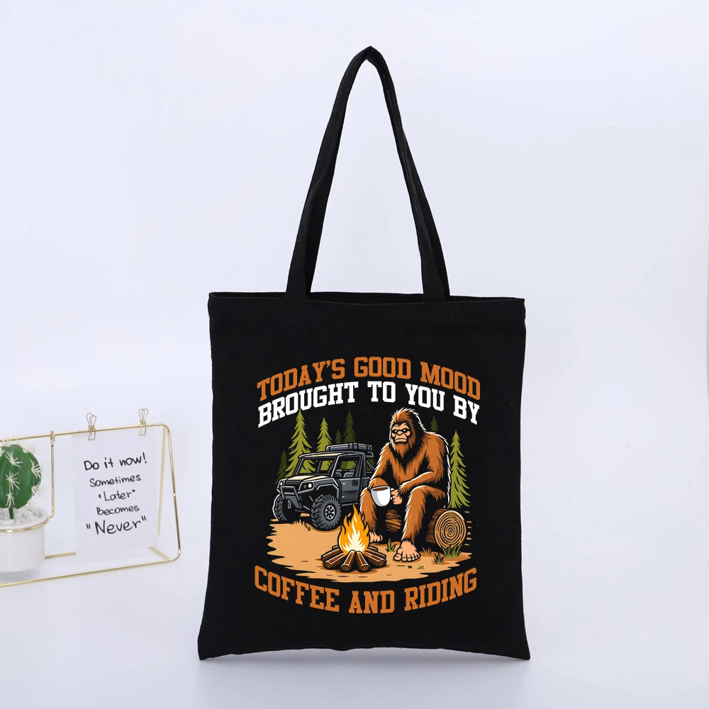 Fantasy Creature and Campfire Graphic Canvas Tote Bag, Casual Style for Outdoor Activities and Daily Use