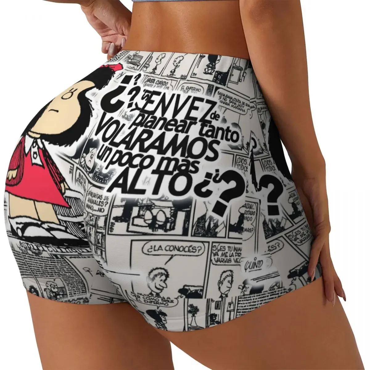 Custom Women\'s Mafalda Cartoon Workout Yoga Shorts Anime Gym Athletic Biker Running Shorts