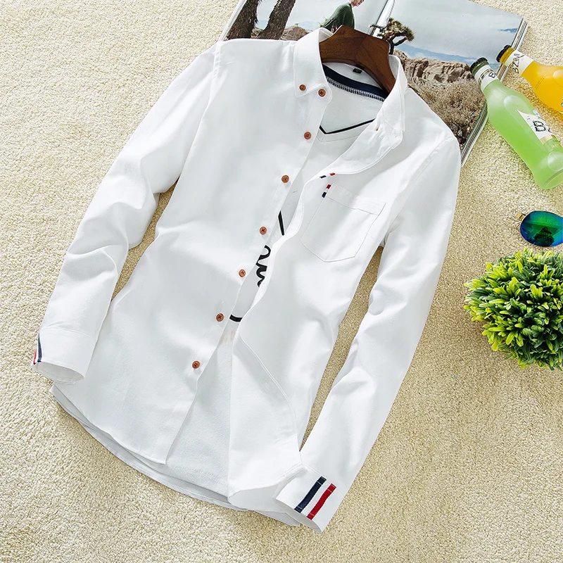 

Spring 2025 Men's Casual Long Sve White irt Slim Fit Button up Trendy Haome Student Cotton Polyester Blend irt