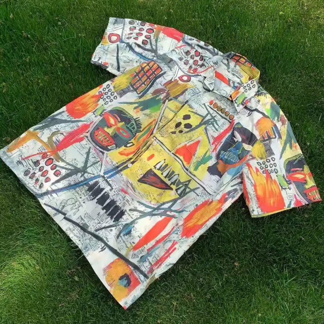 WACKO MARIA Art Collaboration Graffiti Shirt Unisex Summer Hawaiian Short Sleeve Casual Shirt Youth Trend Loose Fit Jacket