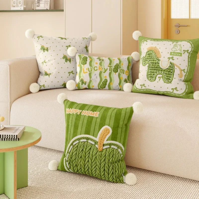 2pcs New Cartoon Cute Wind Waist Cushion Cover Green Pony Living Room Decoration Sofa Pillow Covers Girl's Heart Pillow Case