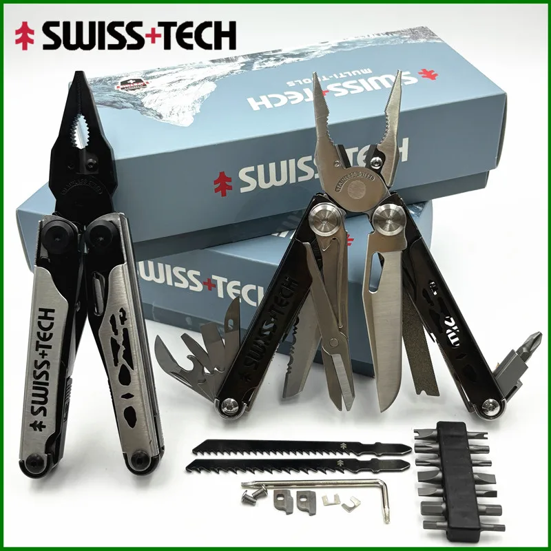SWISS TECH 37 In 1 Multitool Pliers Folding Multi Tool Scissors Cutter Replaceable Saw Blade EDC Outdoor Survival Equipment