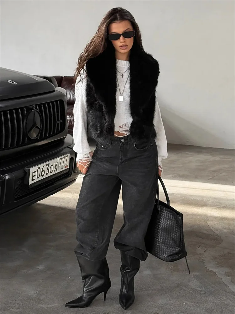 

Tossy Female Casual Fur Feather Vests Jackets Sleeveless Loose Elegant Winter 2025 New Cardigan Coat Women's Fur Feather Vests