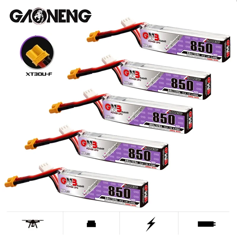 

1-10Pcs GNB 2S 850mAh 7.6V 60C HV Lipo Battery with XT30U-F Plug for Happymodel FPV Racing Cine Whoop BetaFPV Drone RC Parts