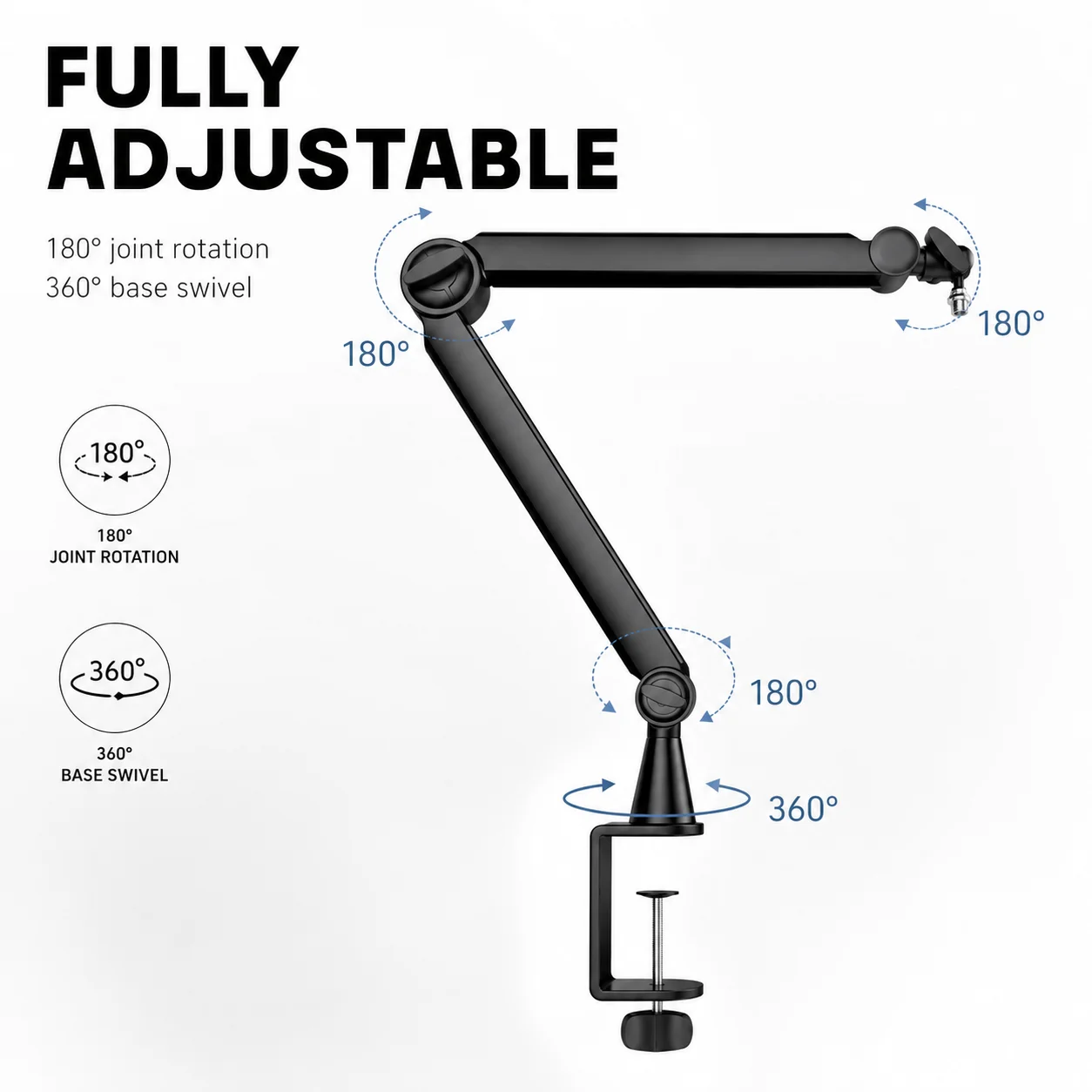 Low Profile Microphone Boom Arm Stand Foldable Adjustable Desk Mic Mount Metal Suspension Arm for Streaming Podcast Gaming Recor