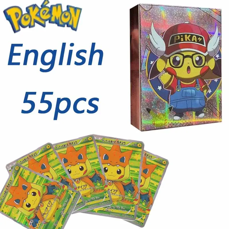 

**2026 New 55PCS Pokemon Anime Holographic Cards Pikachu Characters Cosplay English Shiny Collection Trading Card Toys Kids Gift