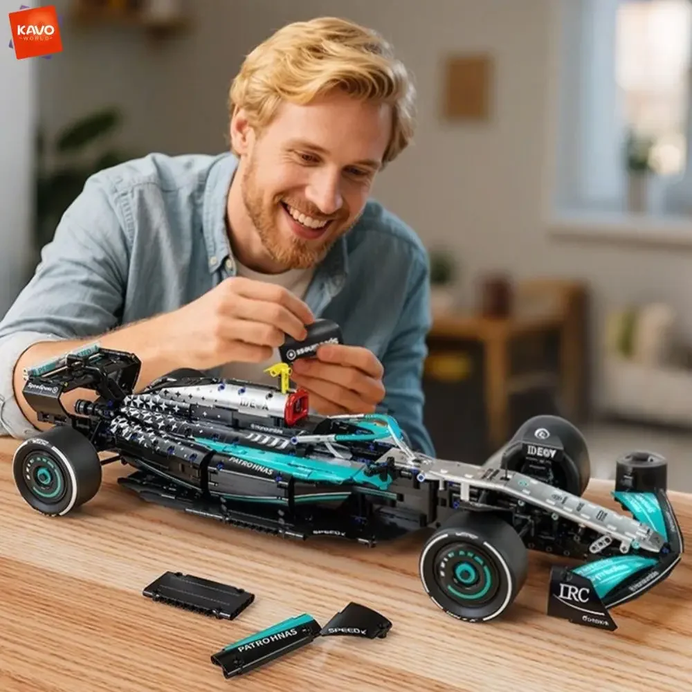 

KAVOWORLD 1764PCS Silver & Cyan Racing Car Building Blocks 1:8 Scale Durable Sports Car Model Stress Relief Hobby Kit for Adults