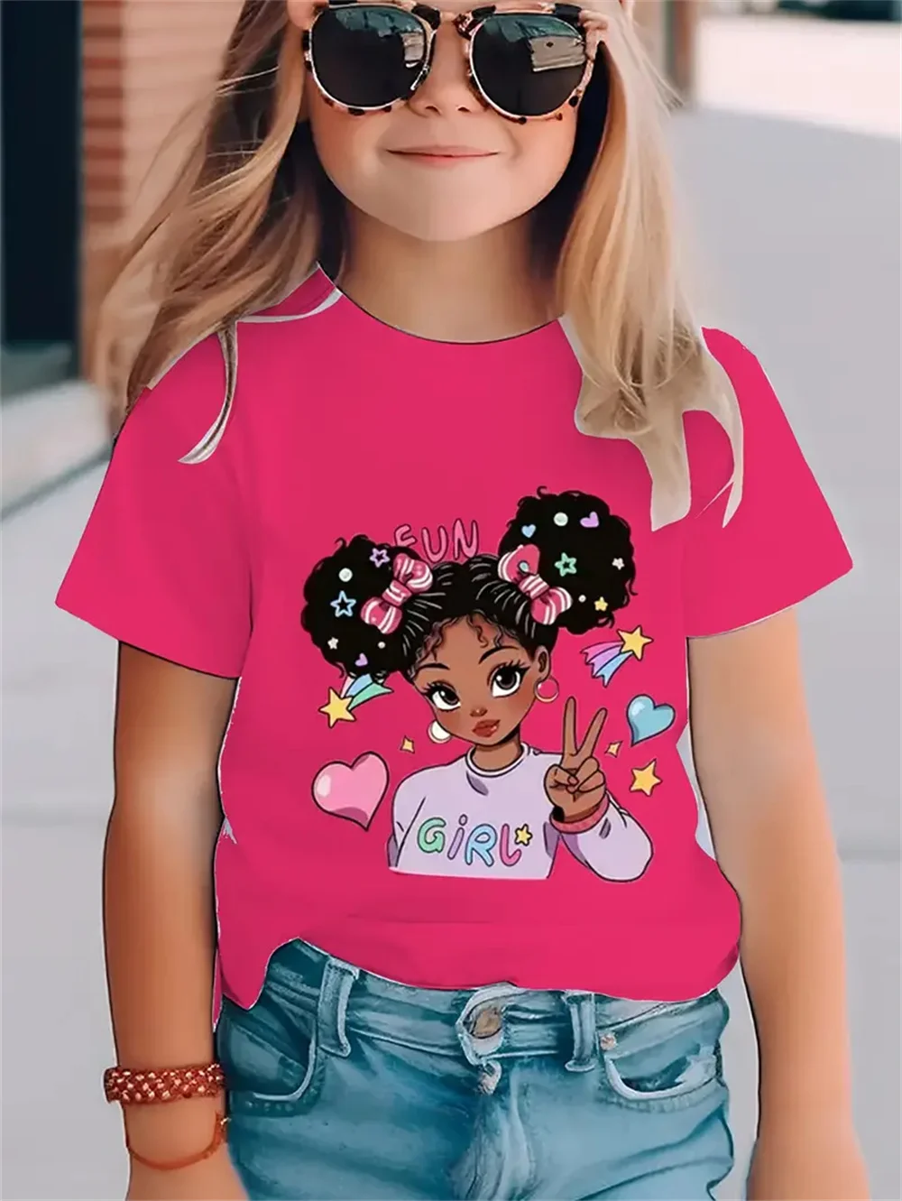 2025 Camisetas con estampado 3d de retrato personalizado para niñas, camisetas de manga corta a la moda de verano, camisetas casuales, ropa para niñas