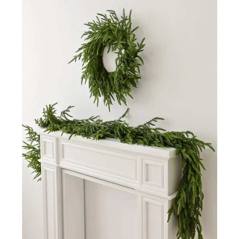 Christmas Realistic Norfolk Pine Wreath Artificial Pine Greenery Garland Christmas Holiday Seasonal Interior Home Decor Valve