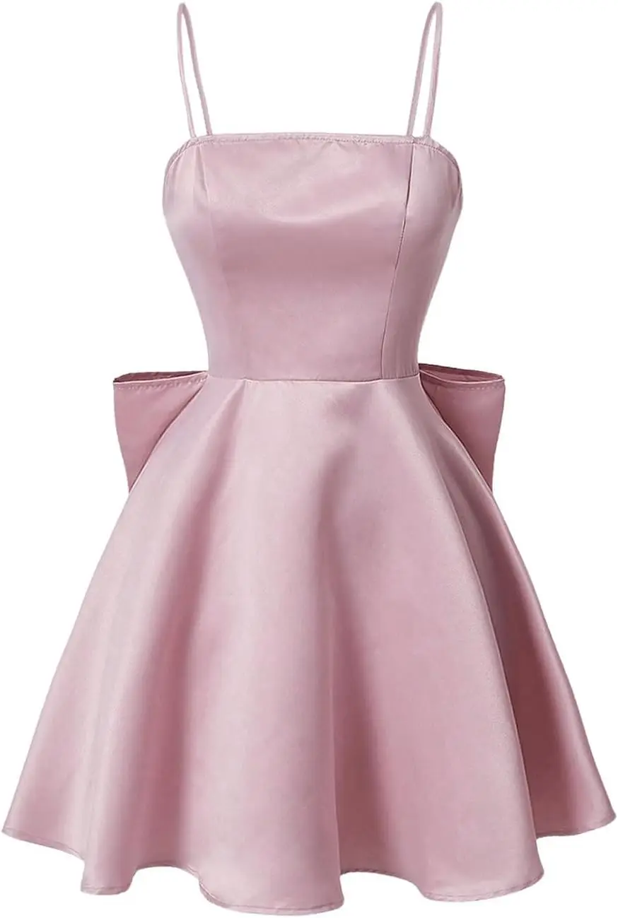 

Thin Suspender Wedding Engagement Dress，Elegant Mini Homecoming Dress,A-line Satin Bow Dance Dress, Short, Formal Evening Dress