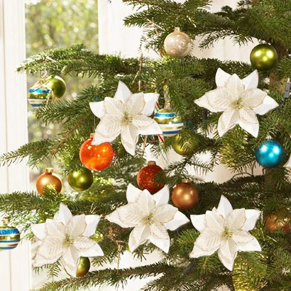 

24Pcs Christmas Flower Decorations Gold Powder Artificial Xmas Flowers Delicate Xmas Tree Garland Accessories DIY Wreath