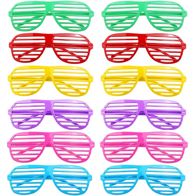 6/12pcs Shutter Shades Glasses Shutter Sunglasses Neon Color Shutter Eyewears for 80s 90s Retro Party Favor Disco Birthday Decor