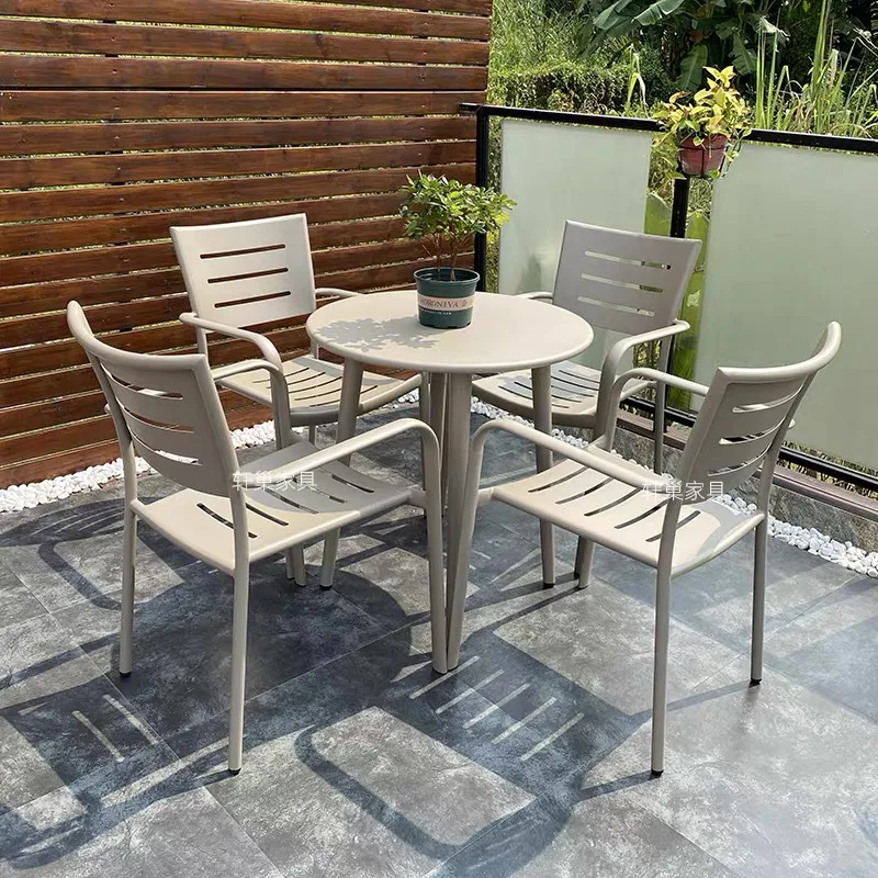 Outdoor Leisure Modern All Aluminum Chairs Outdoor Courtyard Garden Household Aluminum Alloy Dining Table and Chair Furniture