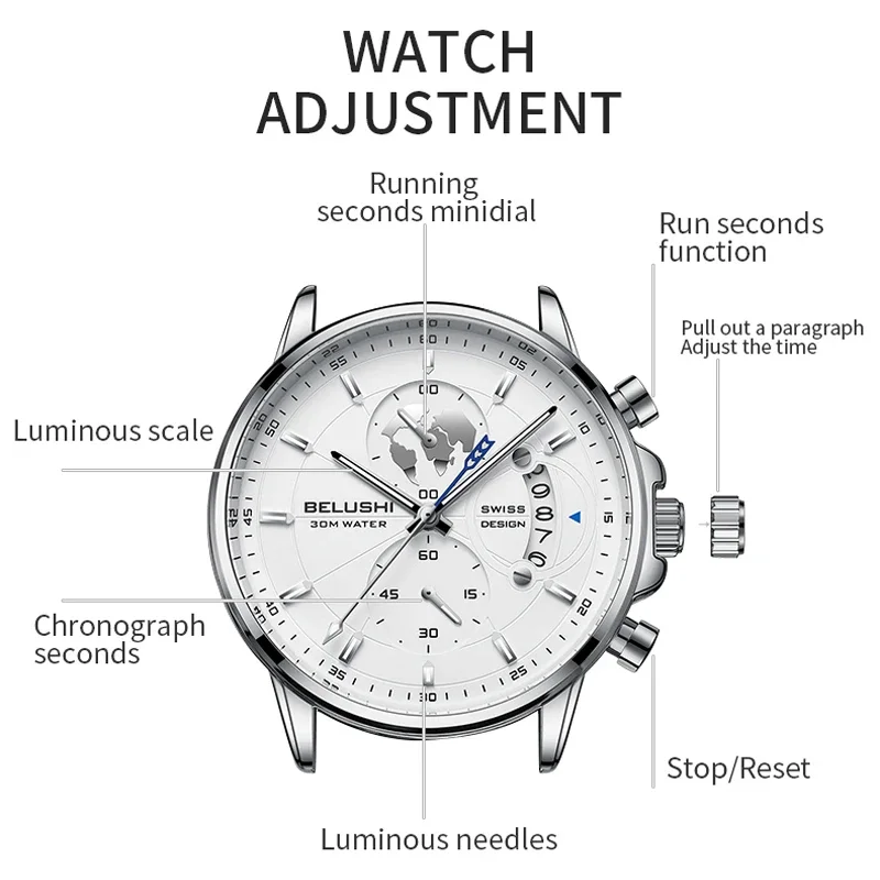 BELUSHI, nuevos relojes deportivos de cuarzo a la moda, reloj de negocios de lujo para hombre, relojes de pulsera impermeables, reloj Masculino, reloj Masculino
