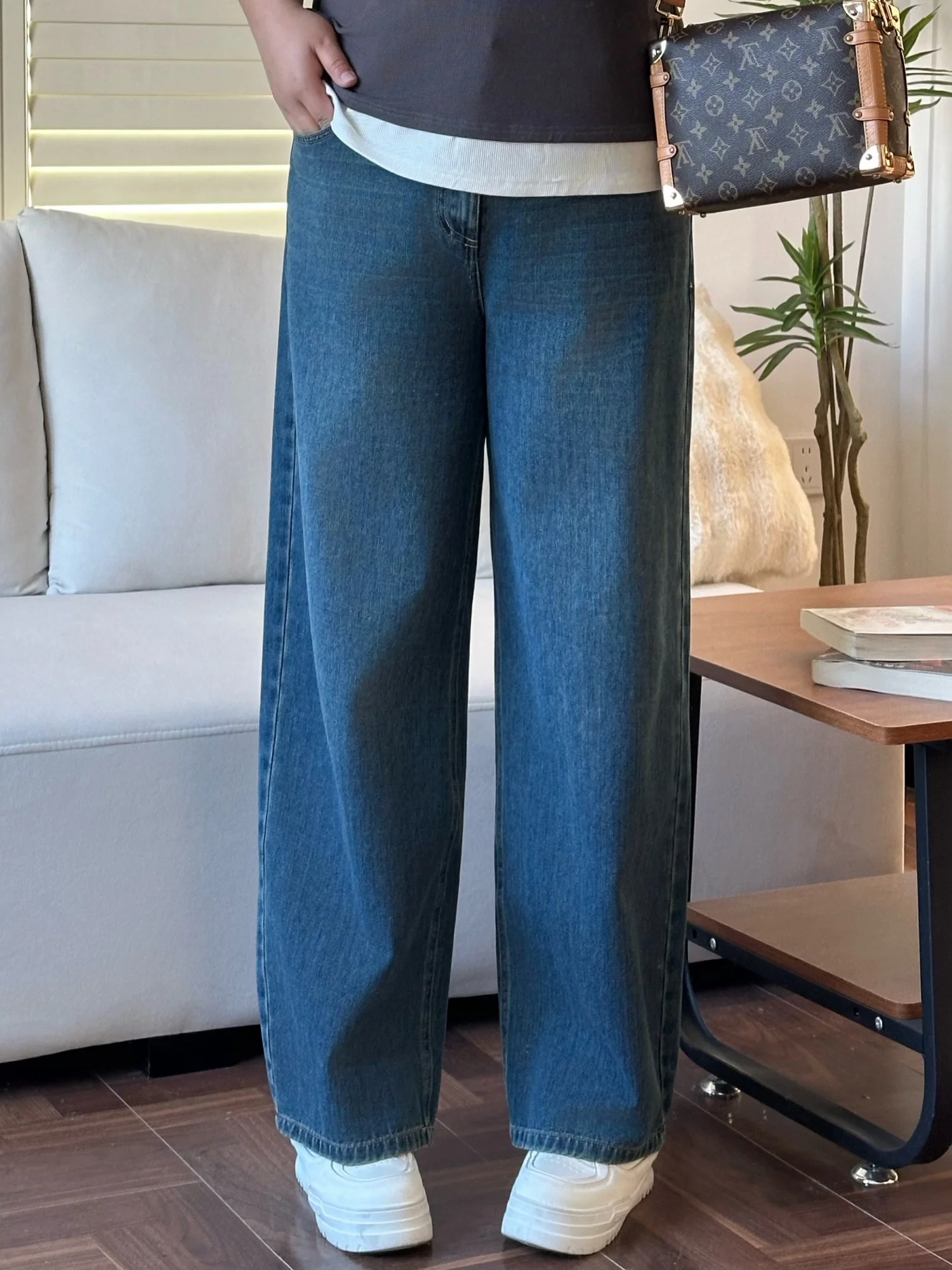 

High Waist Straight Leg Jeans plus Size Women's Spring Fashion Hidden Meat Drapey Dad Jeans Commute Style Cotton Blend