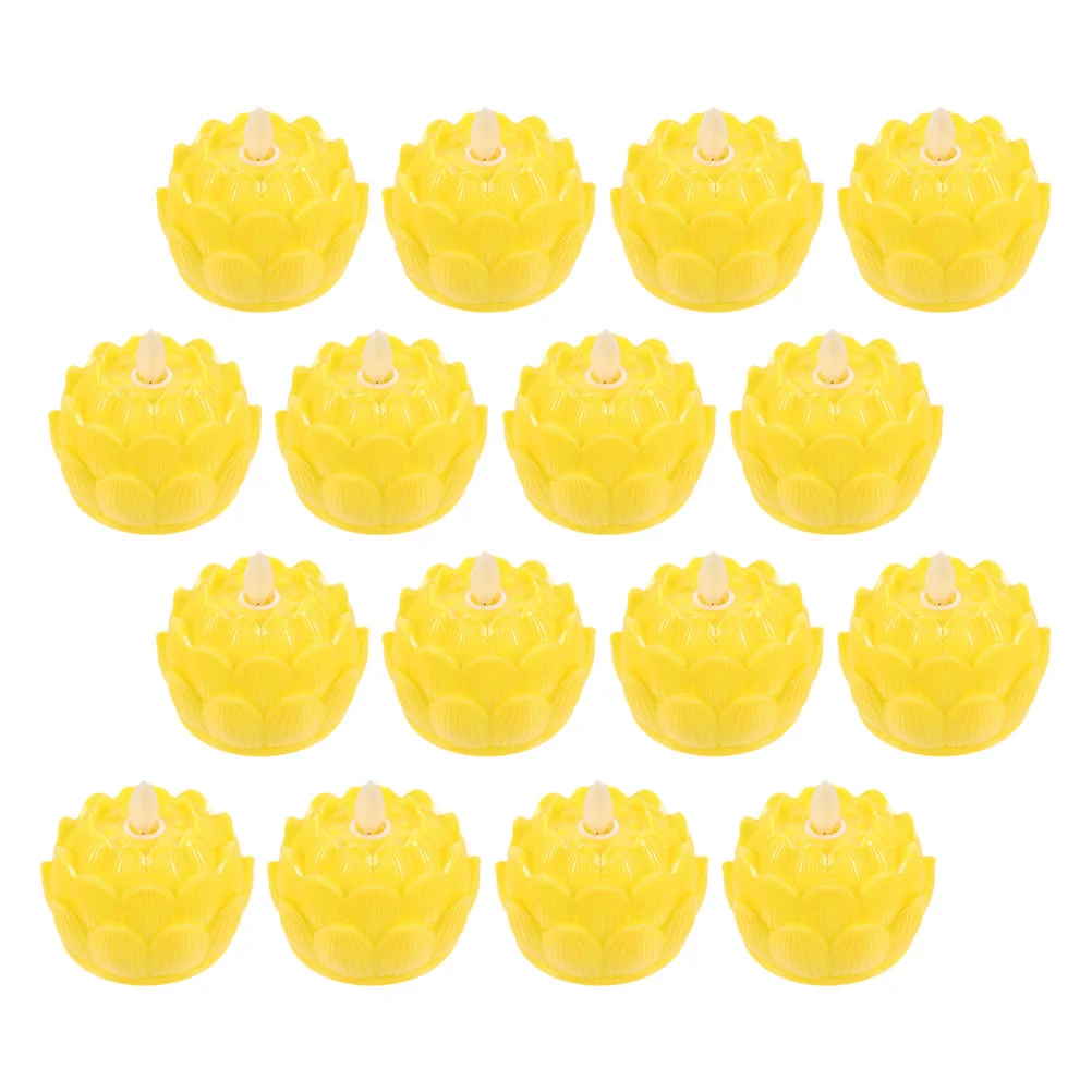 

12 Pcs Lamp Lotus Lantern Simulation Light Permanent Lights Night Flower LED Buddha Yellow Plastic Creative