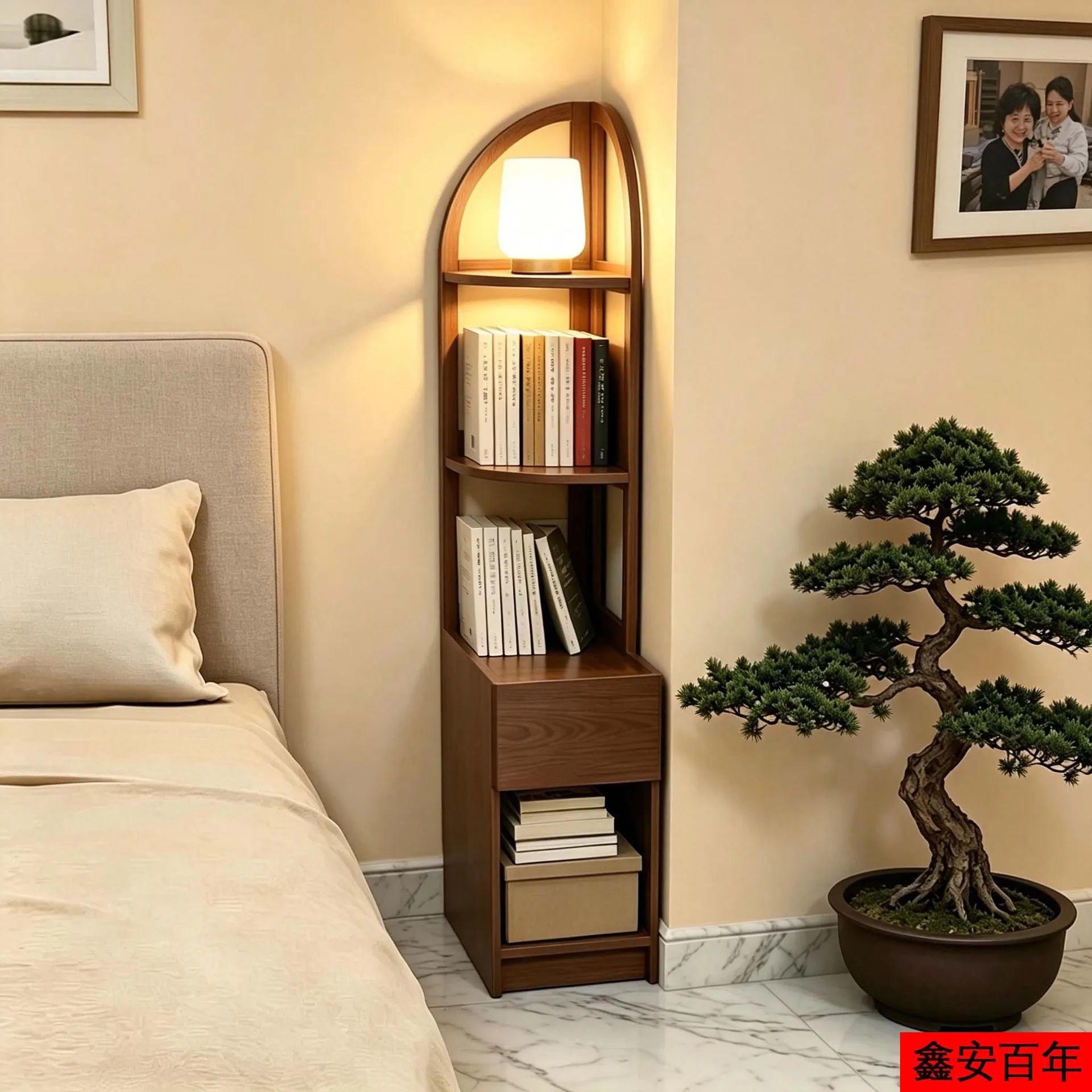 Wooden head cabinet, bookcase integrated household shelf, bedroom bedside