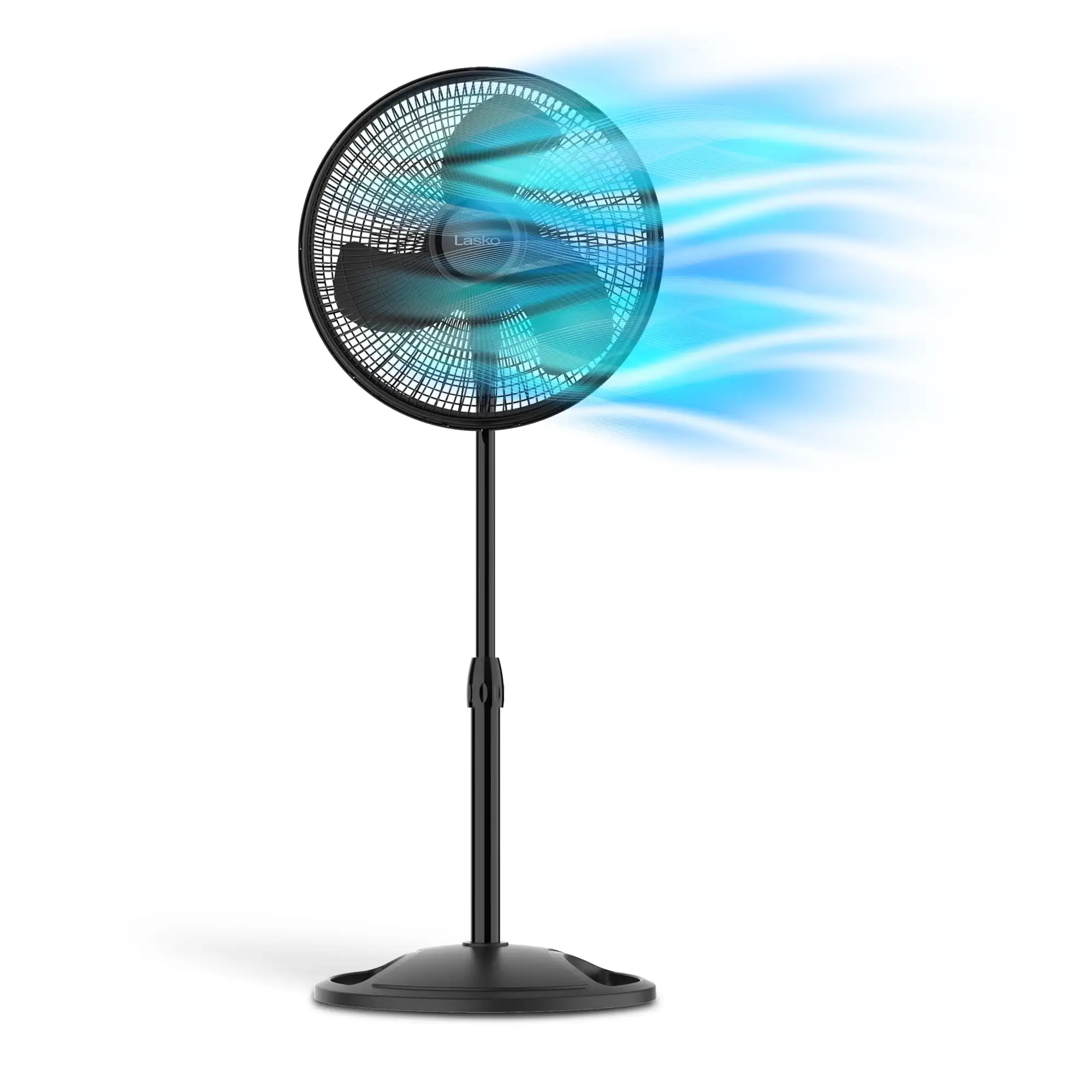 Ventilatore a piedistallo regolabile oscillante Lasko 16 "con 3 velocità, 47" H, nero, S16500, nuovo