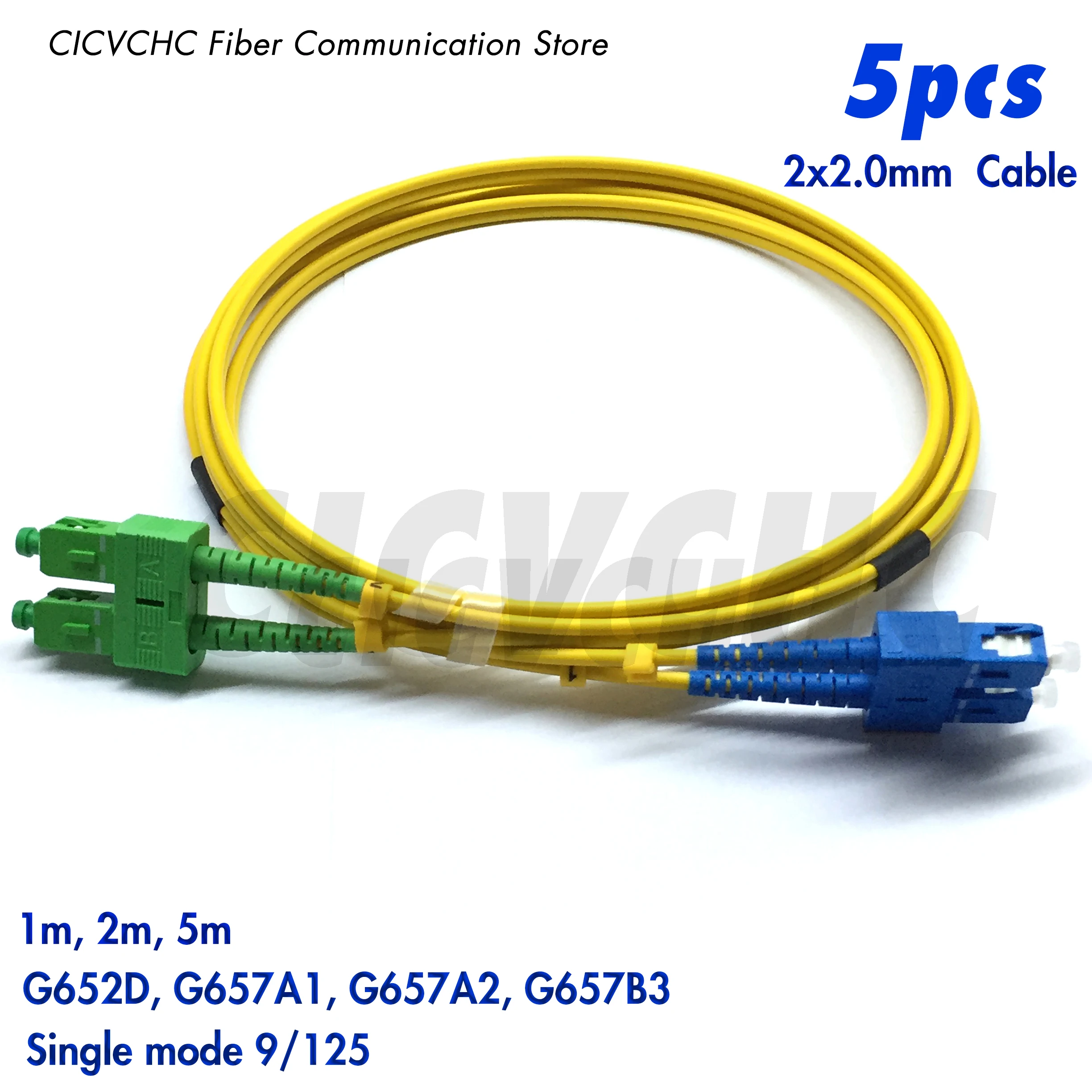 5pcs Duplex SC/APC- SC/UPC-Fiber Patchcord-2x2.0mm Zipcore Cable-SM(9/125) G657B3, G657A2, G657A1, G652D / Jumper