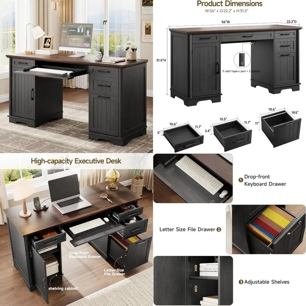 مكتب مزرعة تنفيذي كبير وحديث مع أدراج ملفات ومحطة شحن للمكتب المنزلي #1