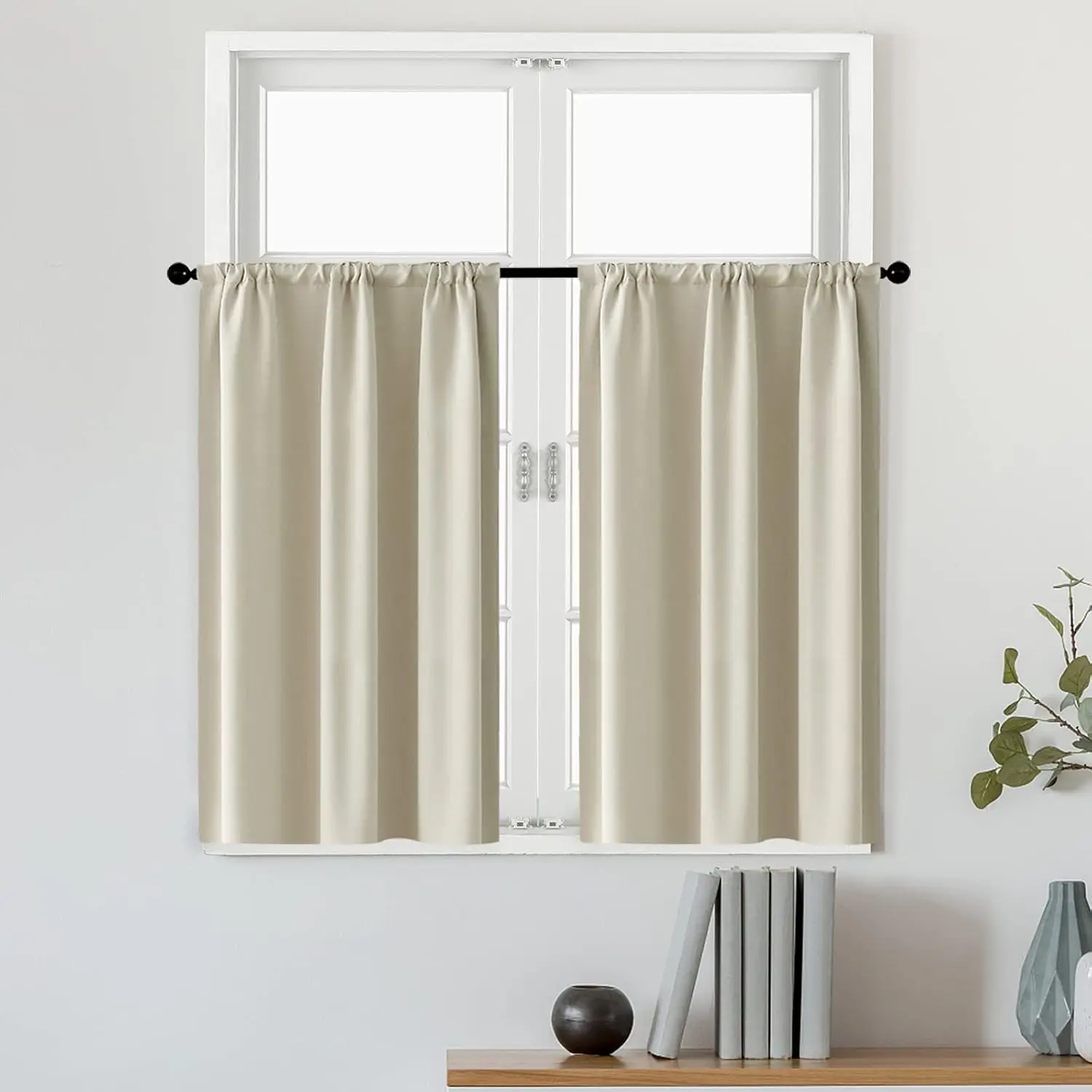 Kleine Vorhänge für Küchen-Kellerfenster, verdunkelnder Raum, verdunkelnder Volants für Wohnzimmer, 2er-Set, Naturbeige