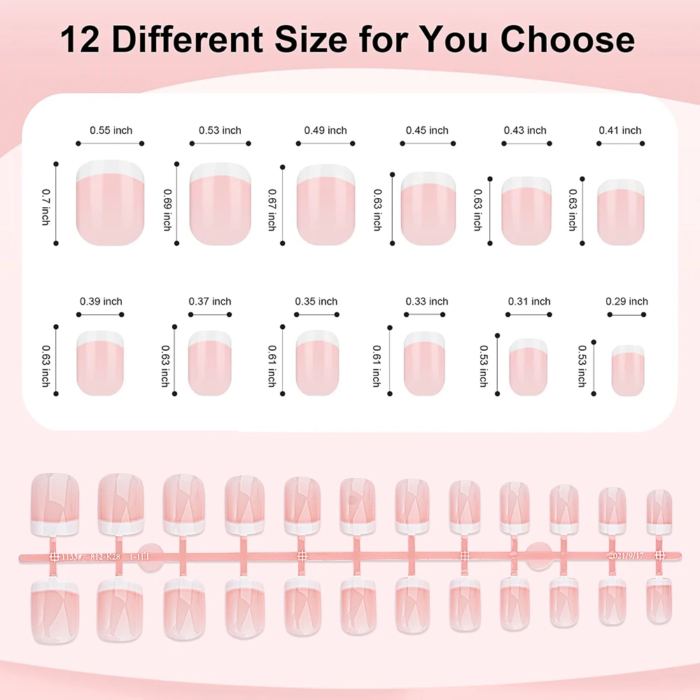24Pcs French Square Round Head Fake Nails Natural Nude/Pink Press On Nails Tips With White-edges Wearable Full Cover Flase Nails image 3