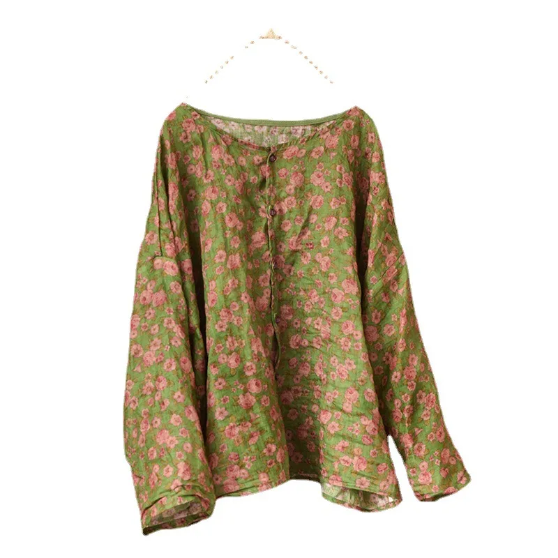 Koreaanse Causale Bloemenprint Tops Lente Zomer Blouse Lange Mouw Vrouwen Losse Dunne Enkele Borst Shirt Camisa Feminina Blouses