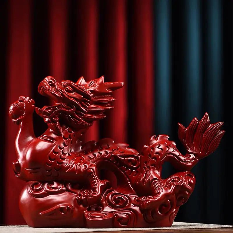 

Red Dragon Ornaments Solid Wood Carved Green Dragon Wooden Living Room Home Decoration Feng Shui Corner Filling Opening Gifts