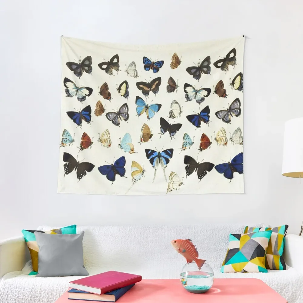 

COLORFUL BUTTERFLIES INBLUE WHITEBeauty Nature Collection Tapestry Kawaii Room Decor Decorative Wall Tapestry