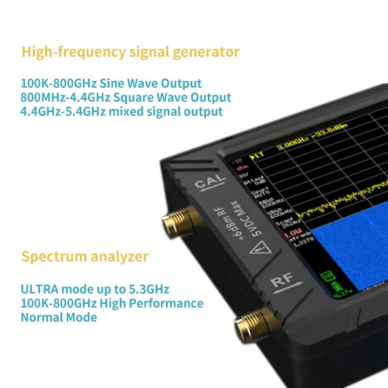 

Spectrum Analyzer Hand Held Frequency Analyzer 100kHz to 5.3GHz VHF UHF Input ESD Protected Function & 4inch Dropship