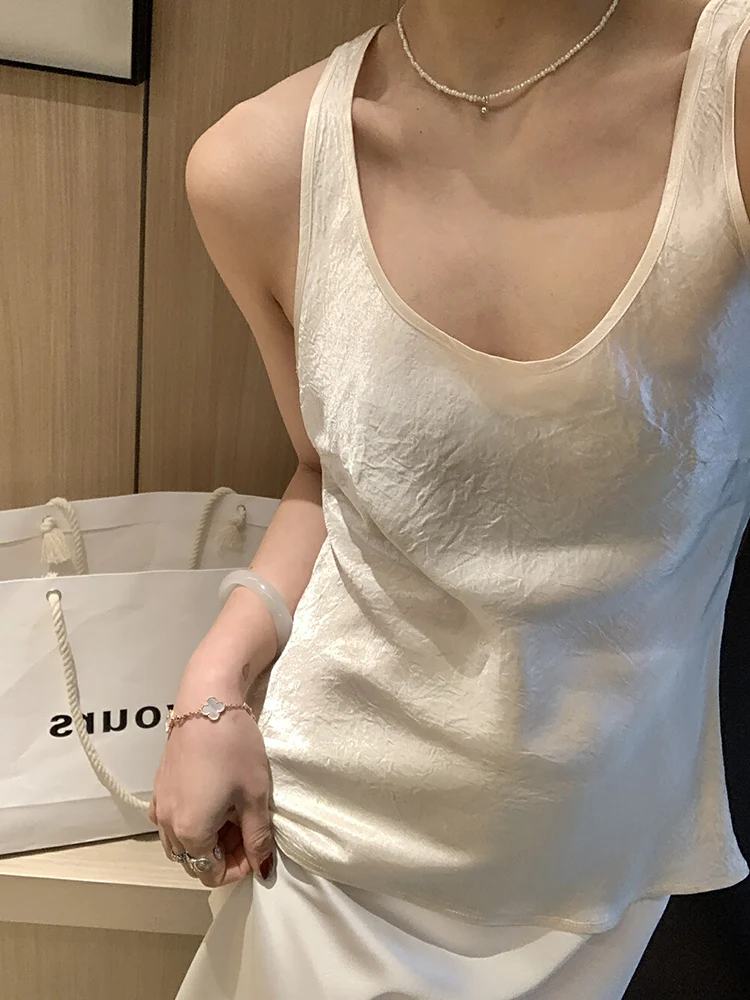 

Summer Casual Slimming Women's Vest Ele Faionable Acetate Fabric Smooth Design Sense Little ence Ele Top