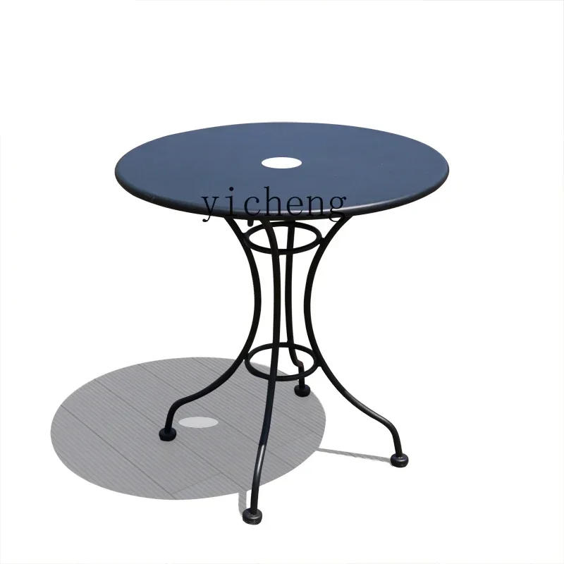 HYS outdoor table and chairs wrought iron round table open hole white black brown outdoor coffee small table