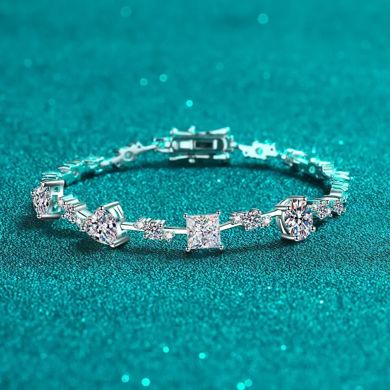 6.07-6.43CTTW Princess Cut Moissanite Tennis Bracelet for Women Full Diamond S925 Sterling Silver Platinum Plated Bracelet