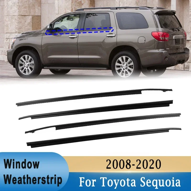 4Pcs Outer Door Window Glass Weatherstrip Belt Moulding Trim Sealing for Toyota Sequoia 2008-2020 Front Rear Black